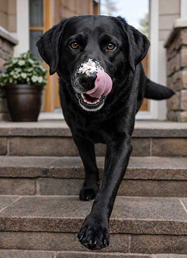 No Birthday Cake Dog  Funny Animals Card  Send someone a personalized greeting card just in time for their birthday! | dog cake nose unforeseen circumstances no birthday cake this year front porch  Due to unforeseen circumstances, there will be no birthday cake this year